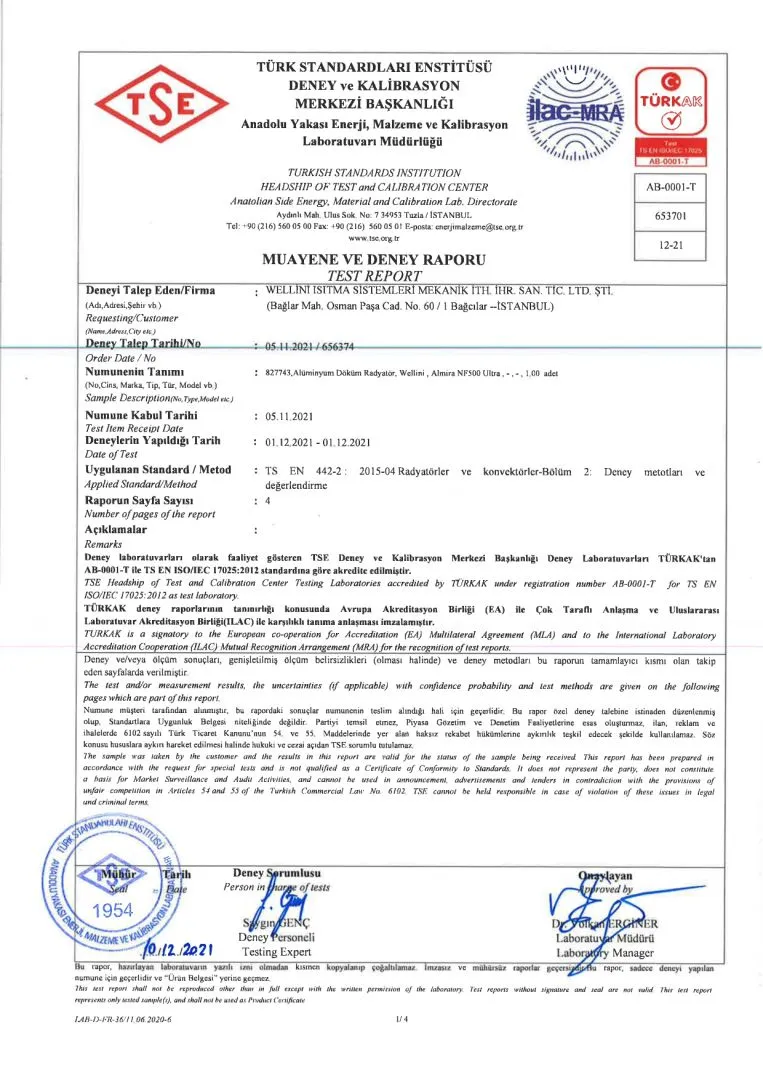 Almira NF500 Ultra TSE Test Raporu sayfa 1