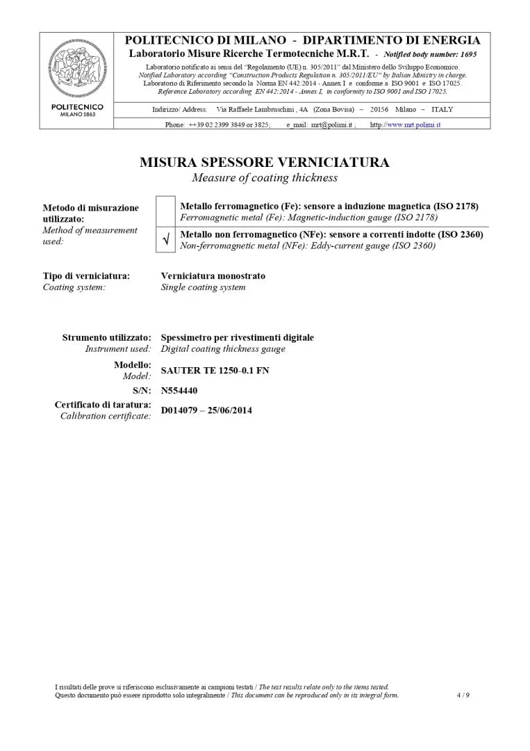 Politecnico di Milano Test Raporu sayfa 1