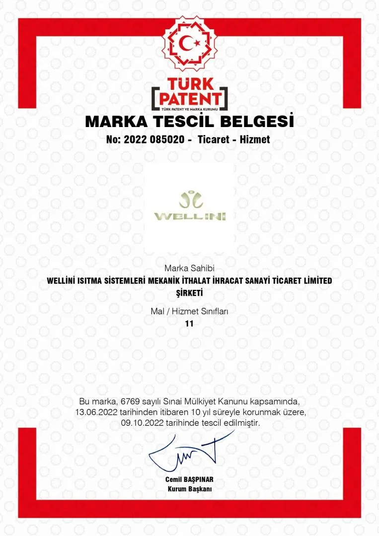 Wellini Marka Tescil Belgesi (Türk Patent) sayfa 1
