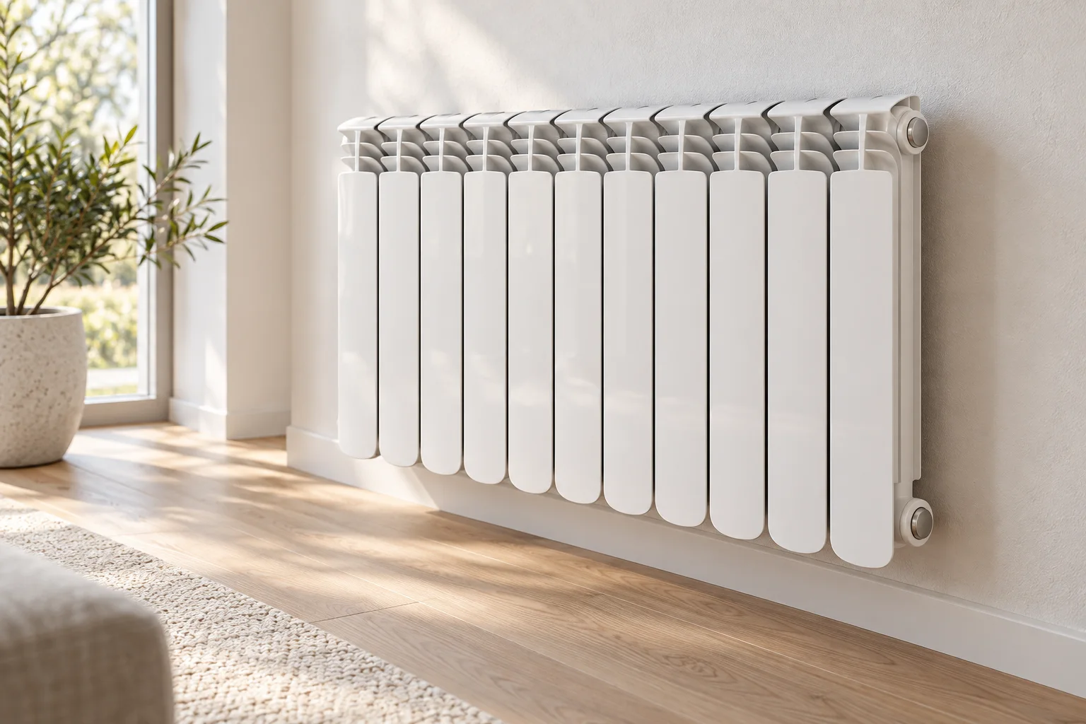 Duvara monte beyaz Wellini Almira NF500 Ultra alüminyum döküm radyatör, dilimli yapı ve konvektör başlığı