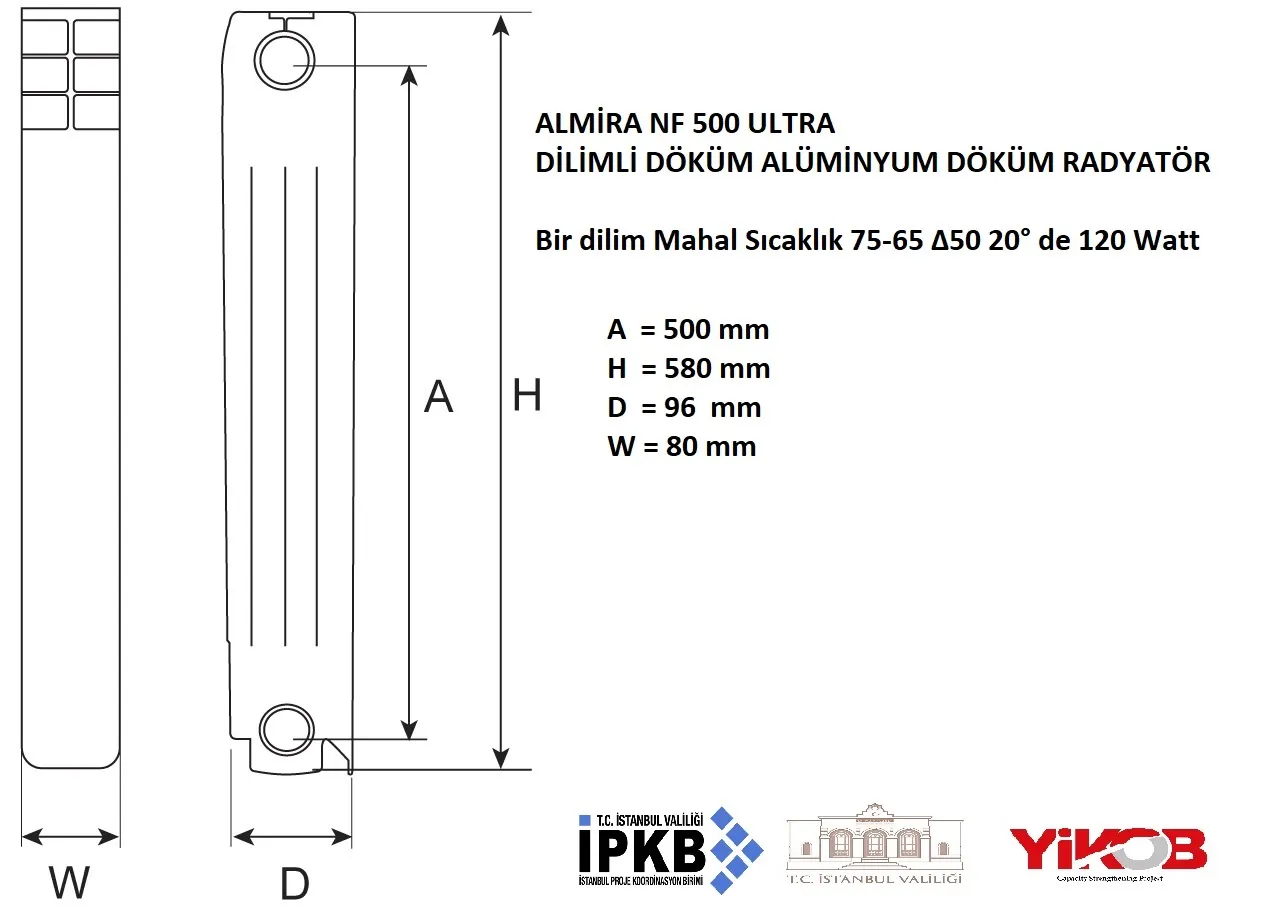 Wellini VST Plus 500 dilim ölçüleri ve radyatör boyu